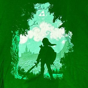 Bustedtees Men’s Large Legend of Zelda Green Graphic Tshirt